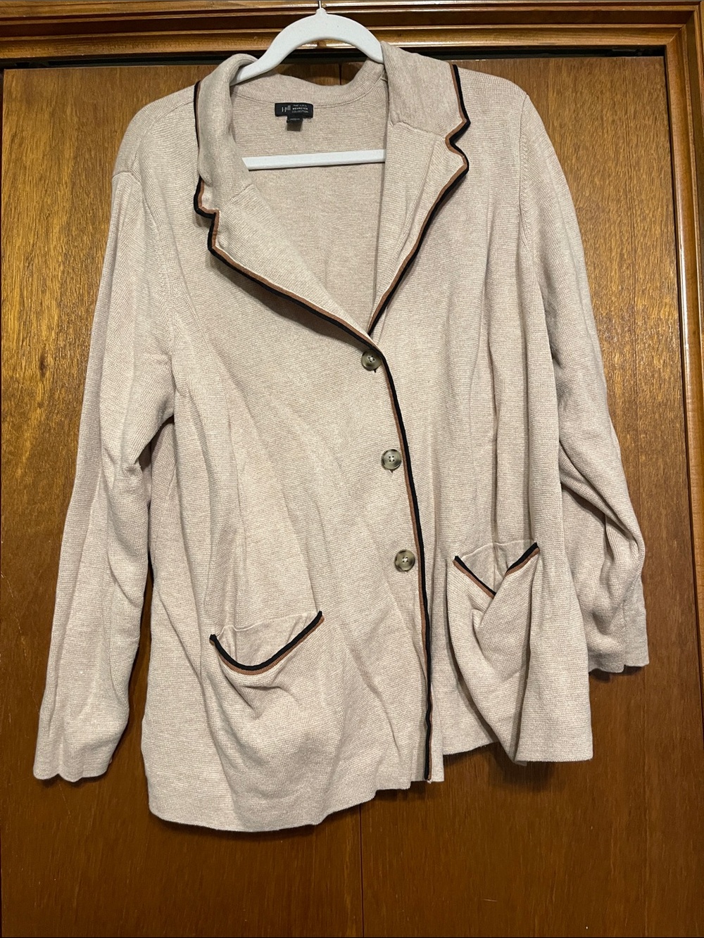 J. Jill Wearever Collection 3x Beige Knit Blazer Contrast Trim